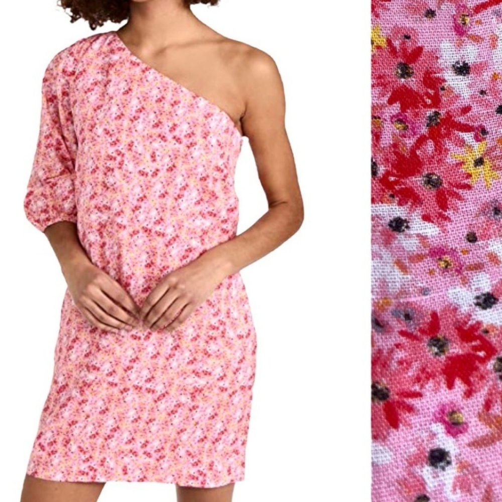 Something Navy One Shoulder Floral Printed Dress